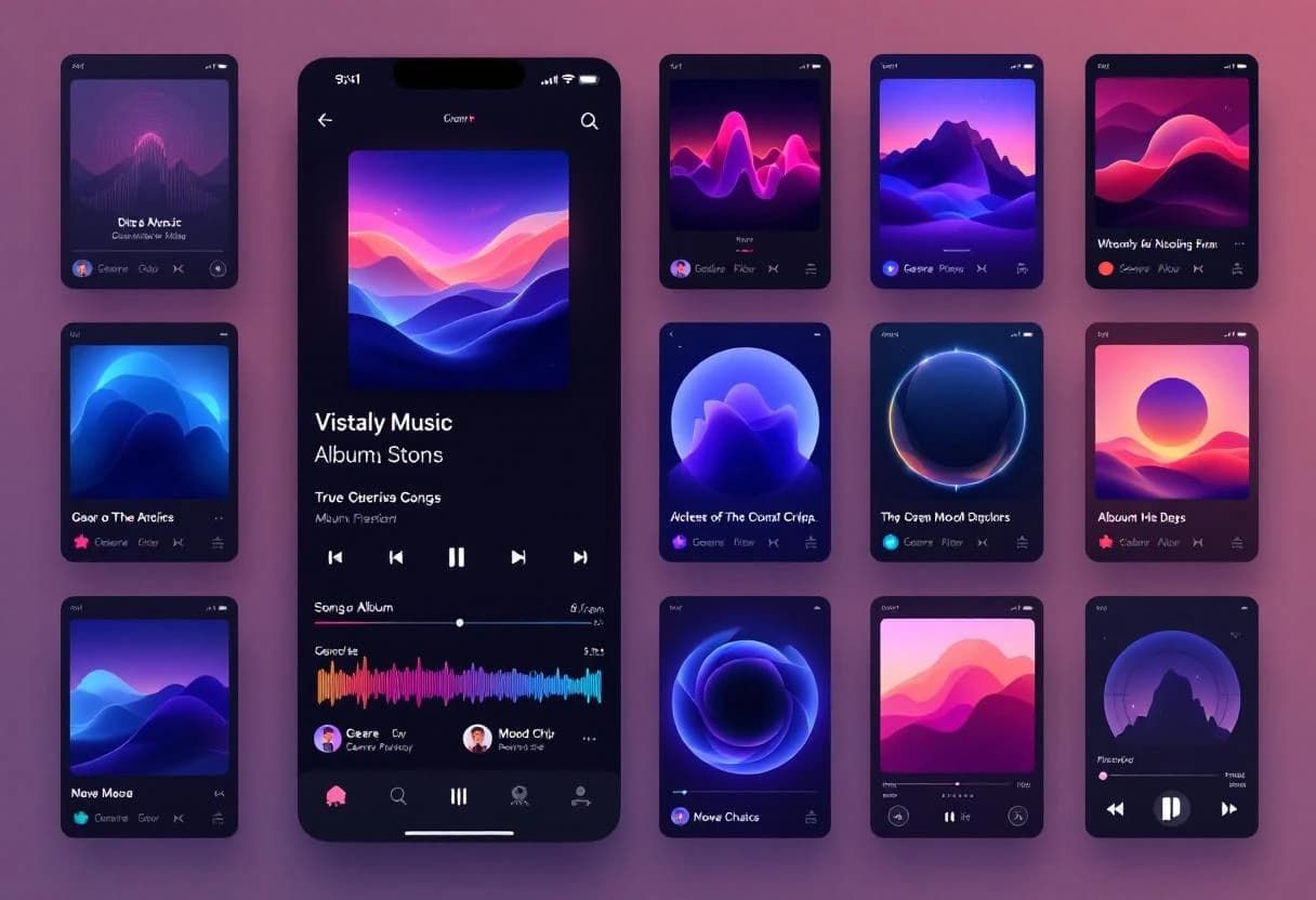 AI song generator app interface with waveform player and generated song cards
